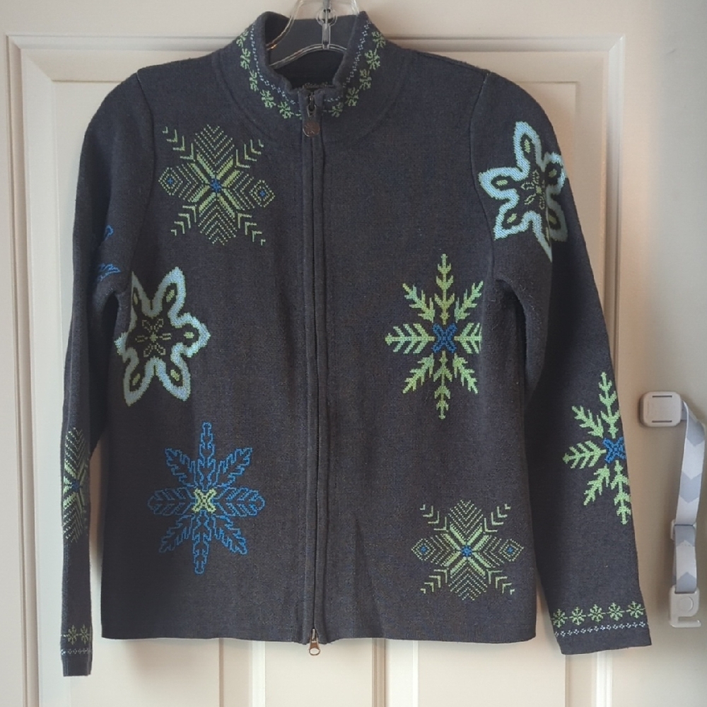Eddie Bauer Blue and Green Knit Zip Up Sweater